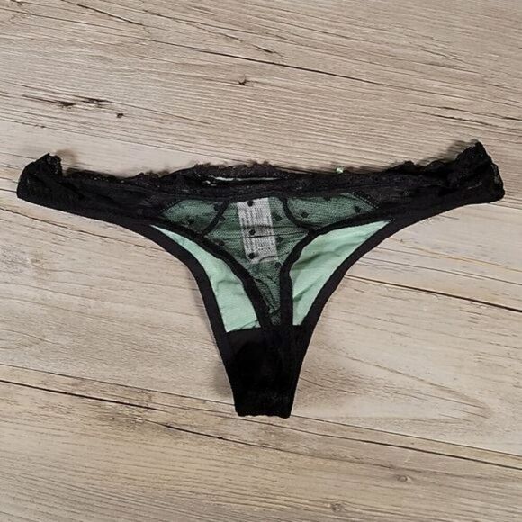 Hers by Herman Black Lace Bra & Thong Set Sz 34C - Picture 6 of 9